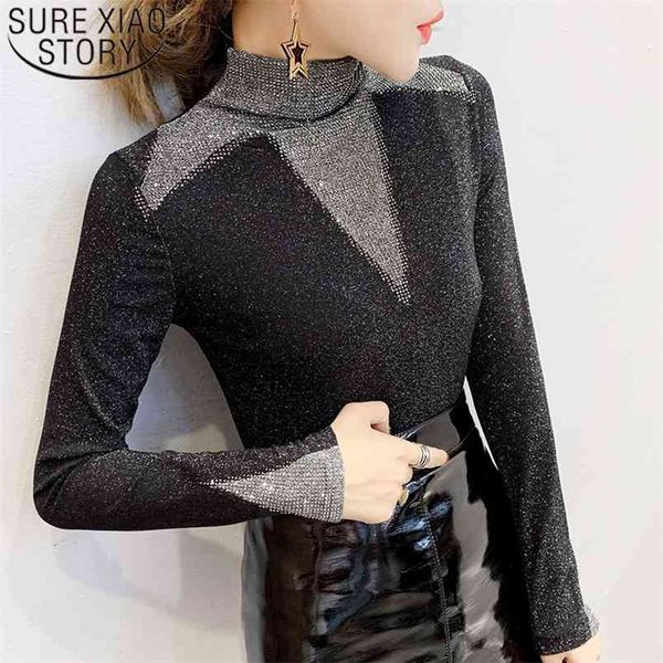 korean black t shirt women slim solid diamonds turtleneck s clothing s long sleeve 7676 50 210506, White
korean black t shirt women slim solid diamonds turtleneck s clothing s long sleeve 7676 50 210506, White