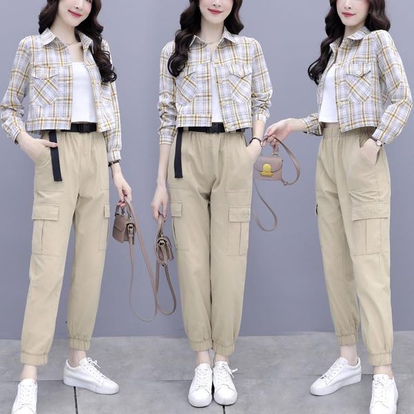 Women's Two Piece Pants spring tooling suits female three-piece set plaid shirt western style Fried street suit leisure BVQ2, White
Women's Two Piece Pants spring tooling suits female three-piece set plaid shirt western style Fried street suit leisure BVQ2, White