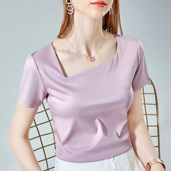 women's t-shirt summer mercerized cotton short-sleeved diagonal collar casual fashion white temperament slim thin women
women's t-shirt summer mercerized cotton short-sleeved diagonal collar casual fashion white temperament slim thin women