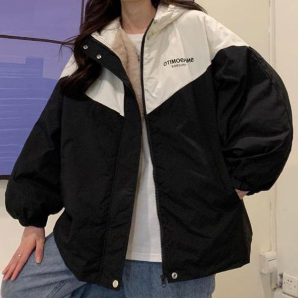 women's jackets cotton jacket autumn and winter 2021 double-layer thickened contrast color hooded long sleeve, Black;brown
women's jackets cotton jacket autumn and winter 2021 double-layer thickened contrast color hooded long sleeve, Black;brown