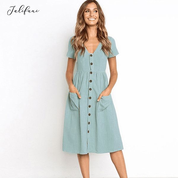 summer fashion v-neck button pocket short sleeve women's dress a-line solid ankle-length new elegant wonmen beach dresses 210415, Black;gray
summer fashion v-neck button pocket short sleeve women's dress a-line solid ankle-length new elegant wonmen beach dresses 210415, Black;gray