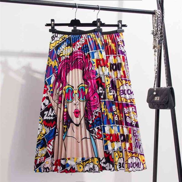 summer streetwear character printing cartoon pattern letter empire high elastic women holiday expansion pleated mid skirt 210416, Black
summer streetwear character printing cartoon pattern letter empire high elastic women holiday expansion pleated mid skirt 210416, Black