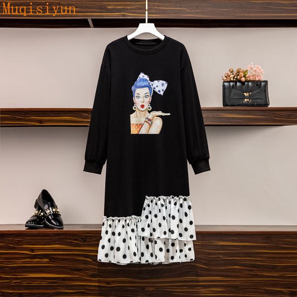 dress for women spring autumn o neck long sleeve print cotton patchwork chiffon polka dot ruffle dresses 210428, Black;gray
dress for women spring autumn o neck long sleeve print cotton patchwork chiffon polka dot ruffle dresses 210428, Black;gray