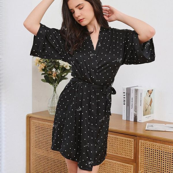 women's sleepwear satin bridal wedding gift women kimono bathrobe gown print dot robe loose homewear summer intimate lingerie, Black;red
women's sleepwear satin bridal wedding gift women kimono bathrobe gown print dot robe loose homewear summer intimate lingerie, Black;red