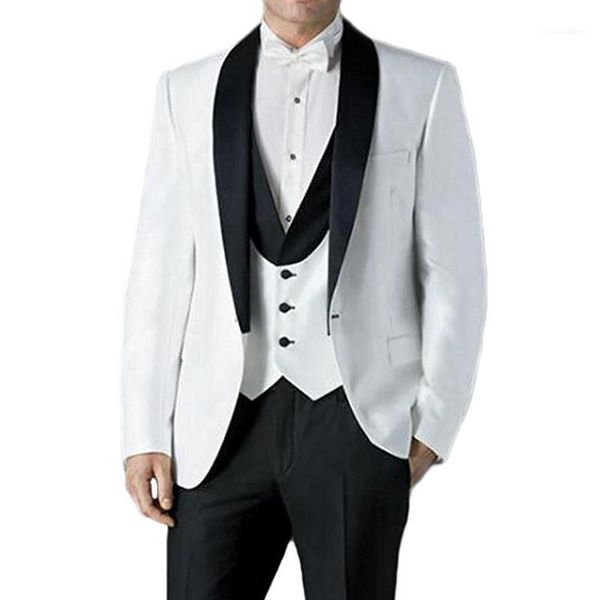 men's suits & blazers white groom tuxedos for wedding men wear shawl lapel 3 piece evening party set jacket with black pants vest male, White;black
men's suits & blazers white groom tuxedos for wedding men wear shawl lapel 3 piece evening party set jacket with black pants vest male, White;black