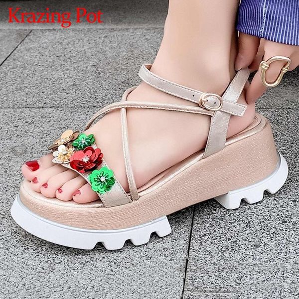 krazing pot sheep leather peep toe high heels flower decorations young lady daily wear buckle strap leisure sandals women l13, Black
krazing pot sheep leather peep toe high heels flower decorations young lady daily wear buckle strap leisure sandals women l13, Black