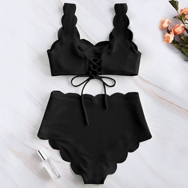 women's swimwear women scalloped textured high waisted bikini set solid two pieces beach bathing suits lace biquinis l0612 iqkg, White;black
women's swimwear women scalloped textured high waisted bikini set solid two pieces beach bathing suits lace biquinis l0612 iqkg, White;black