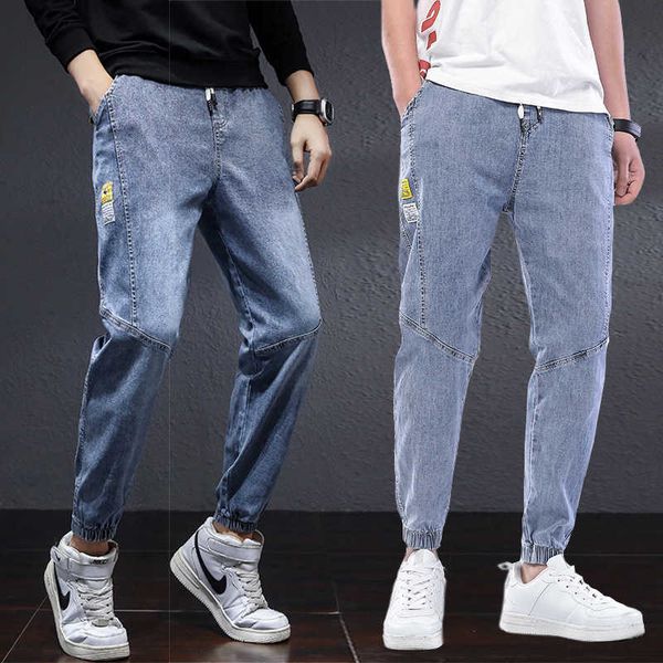 and spring summer men's jeans elastic loose, korean fashion brand harlan tie foot nine point casual pants thin material, Blue
and spring summer men's jeans elastic loose, korean fashion brand harlan tie foot nine point casual pants thin material, Blue