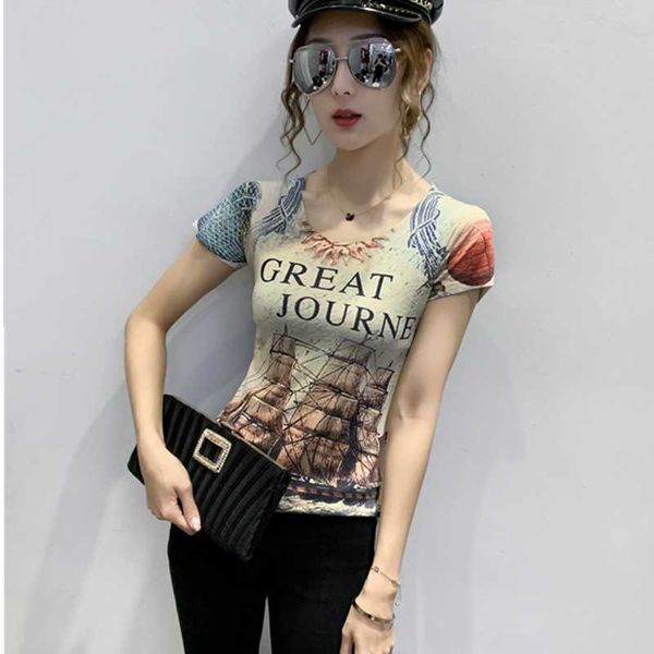 women's t-shirt 2021 summer fashion western style trendy printed short-sleeved slim slimming bottoming shirt, White
women's t-shirt 2021 summer fashion western style trendy printed short-sleeved slim slimming bottoming shirt, White