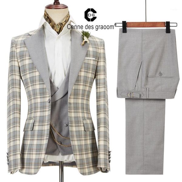men's suits & blazers cenne des graoom men suit set 3 pieces blazer vest pant fashion plaid slim fit wedding dress party singer costume, White;black
men's suits & blazers cenne des graoom men suit set 3 pieces blazer vest pant fashion plaid slim fit wedding dress party singer costume, White;black