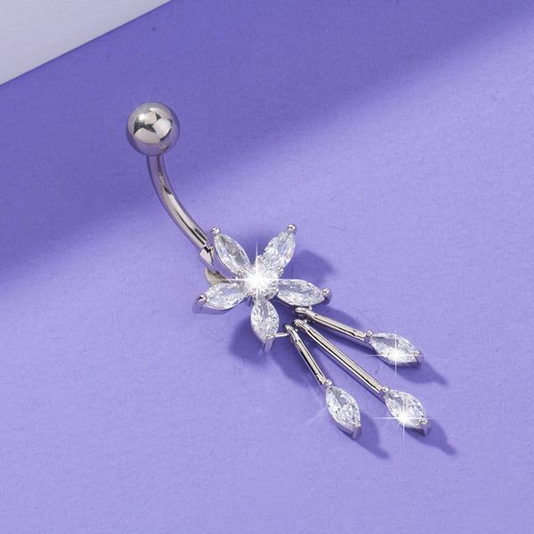 new tassel flower zircon nail long navel ring human body piercing jewelry female, Silver
new tassel flower zircon nail long navel ring human body piercing jewelry female, Silver