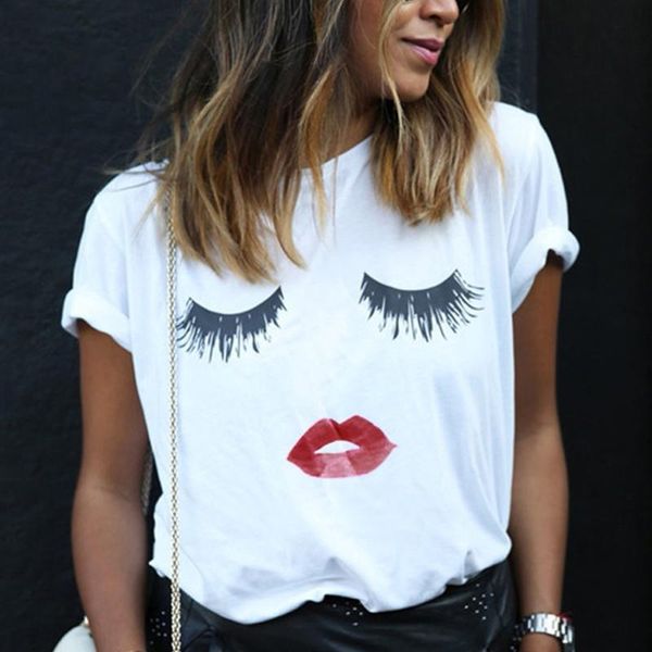 women's t-shirt eyelash printing summer women casual graphic tees short sleeve female plus size clothing ropa mujer, White
women's t-shirt eyelash printing summer women casual graphic tees short sleeve female plus size clothing ropa mujer, White
