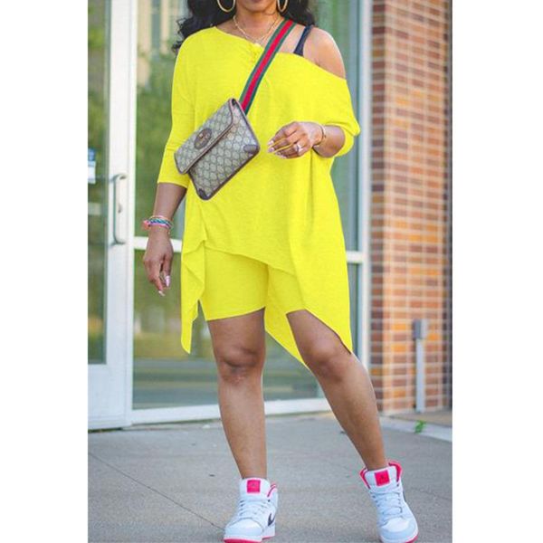 women's loose clothing slanted shoulder mid-length sleeves irregular dovetail high-waisted shorts two-piece suit tracksuits, Gray
women's loose clothing slanted shoulder mid-length sleeves irregular dovetail high-waisted shorts two-piece suit tracksuits, Gray