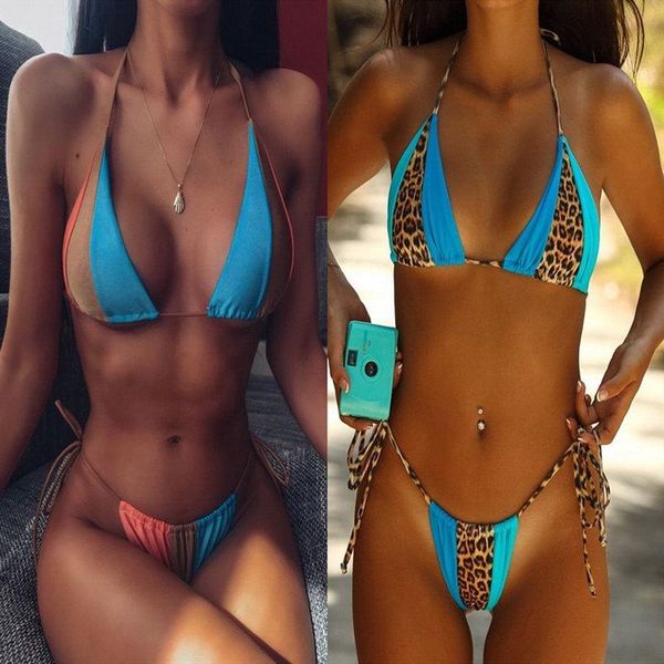 women's swimwear ladies patchwork triangle swimsuit leopard printed two piece thong backless bikini, White;black
women's swimwear ladies patchwork triangle swimsuit leopard printed two piece thong backless bikini, White;black