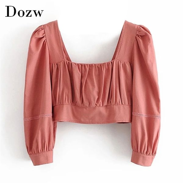 women vintage pink cropped blouses lace decorate long sleeve pleated cotton blouse chic square collar stretch shirt 210515, White
women vintage pink cropped blouses lace decorate long sleeve pleated cotton blouse chic square collar stretch shirt 210515, White