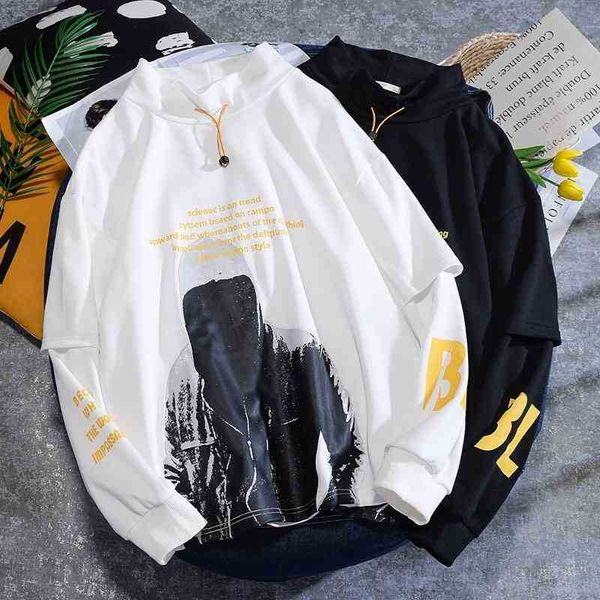 Hip hip hop fake two long sleeve top men' loose spring and autumn half high collar Pullover, White
Hip hip hop fake two long sleeve top men' loose spring and autumn half high collar Pullover, White