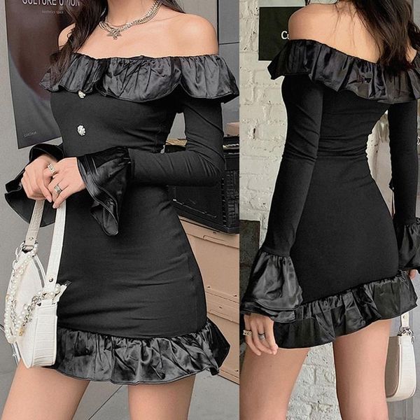 women flare long sleeve off shoulder black bodycon mini dress ruffles patchwork rhinestone button party clubwear casual dresses, Black;gray
women flare long sleeve off shoulder black bodycon mini dress ruffles patchwork rhinestone button party clubwear casual dresses, Black;gray