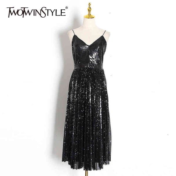twotwinstyle patchwork sequin dress for women v neck sleeveless high waist slim party sling dresses female fashion summer 210517, Black;gray
twotwinstyle patchwork sequin dress for women v neck sleeveless high waist slim party sling dresses female fashion summer 210517, Black;gray