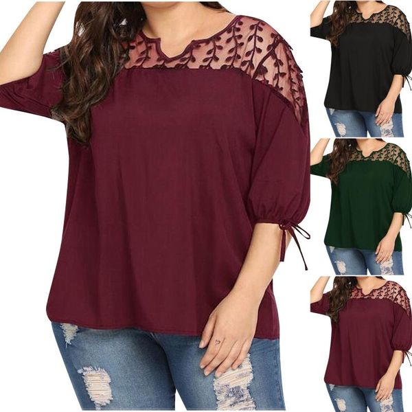 women's t-shirt plus size t shirts women lantern sleeve lace splicing solid perspective shirt female blusas summer femme, White
women's t-shirt plus size t shirts women lantern sleeve lace splicing solid perspective shirt female blusas summer femme, White