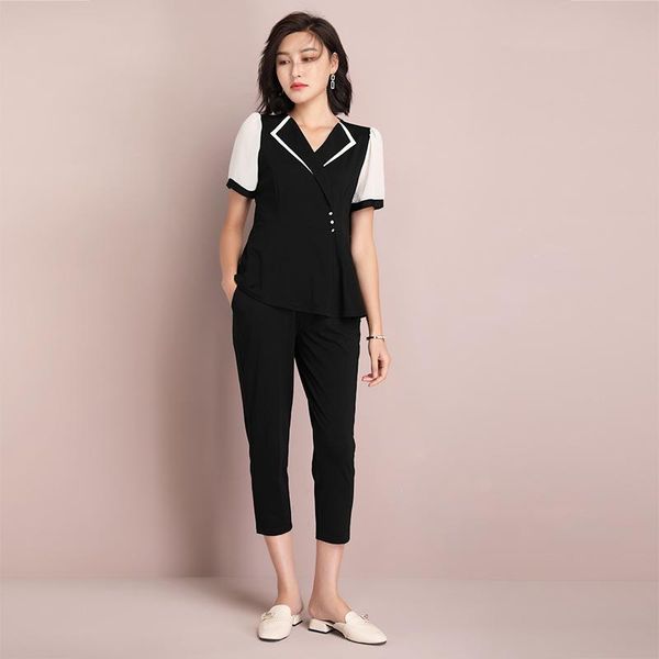 tianluo summer double layer suit collar fashion casual commuting temperament pants large women's dress tracksuits, Gray
tianluo summer double layer suit collar fashion casual commuting temperament pants large women's dress tracksuits, Gray