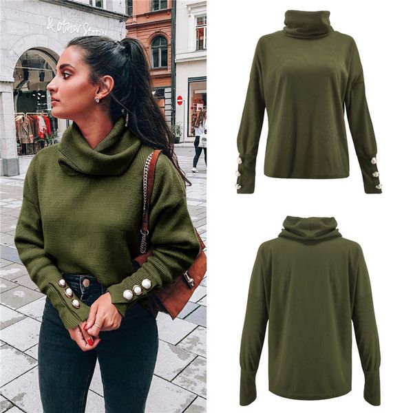 women's knits & tees casual loose fashion solid color high neck button sleeve knitting autumn clothing ebha, White
women's knits & tees casual loose fashion solid color high neck button sleeve knitting autumn clothing ebha, White