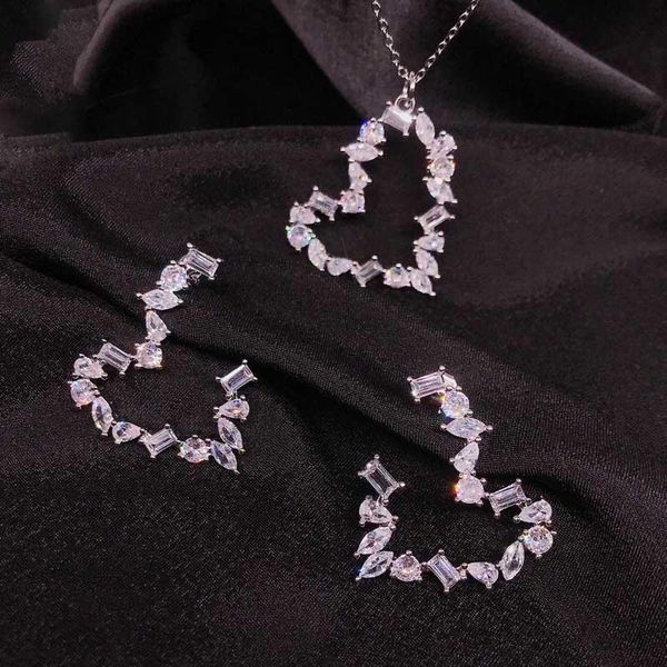 earrings & necklace fine romantic heart pendant inlay shine cut zircon exquisite adjustable ring for women wedding engagement jewelry set, Silver
earrings & necklace fine romantic heart pendant inlay shine cut zircon exquisite adjustable ring for women wedding engagement jewelry set, Silver