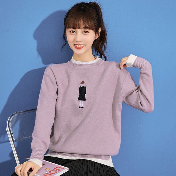 women's sweaters 2021 autumn winter korean version loose fake two-piece bottom sweater girl student cartoon embroidery, White;black
women's sweaters 2021 autumn winter korean version loose fake two-piece bottom sweater girl student cartoon embroidery, White;black
