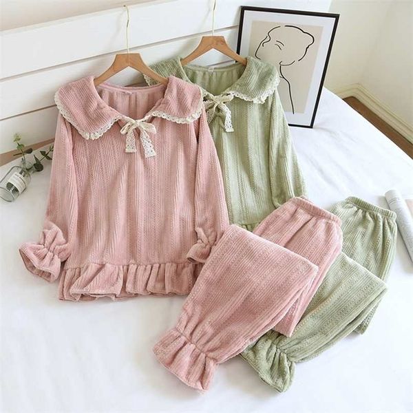 winter sweet sleepwear flannel thicken pajamas set lounge pyjama suit long sleeve trouser ensemble femme homewear female pijama 211112, Black;red
winter sweet sleepwear flannel thicken pajamas set lounge pyjama suit long sleeve trouser ensemble femme homewear female pijama 211112, Black;red