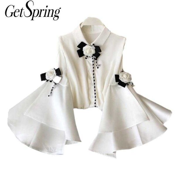 getspring women blouse flare sleeve black white chiffon female shirt long short summer s 210601
getspring women blouse flare sleeve black white chiffon female shirt long short summer s 210601