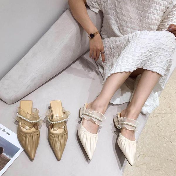 pointed toe women slippers slides pearl chain design lace sandals party shoes woman khaki beige pumps size 35-39, Black
pointed toe women slippers slides pearl chain design lace sandals party shoes woman khaki beige pumps size 35-39, Black