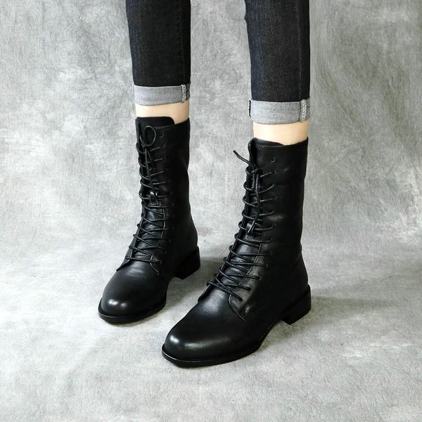 2021 single boot martin women's leather side zipper cowhide thin middle tube lace up flat bottomed knight boots, Black
2021 single boot martin women's leather side zipper cowhide thin middle tube lace up flat bottomed knight boots, Black