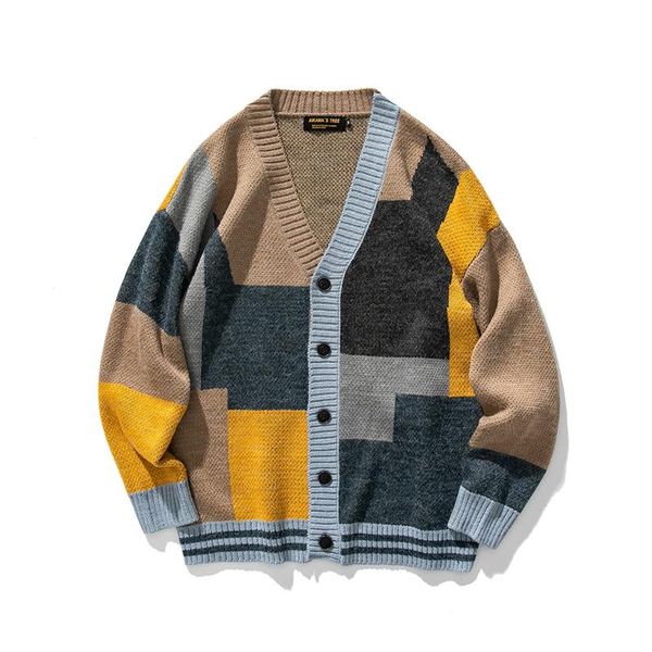 men's sweaters vintage cardigan sweater harajuku fashion kenitted patchwork multicolor v-neck casual loose male ropa de hombre, White;black
men's sweaters vintage cardigan sweater harajuku fashion kenitted patchwork multicolor v-neck casual loose male ropa de hombre, White;black