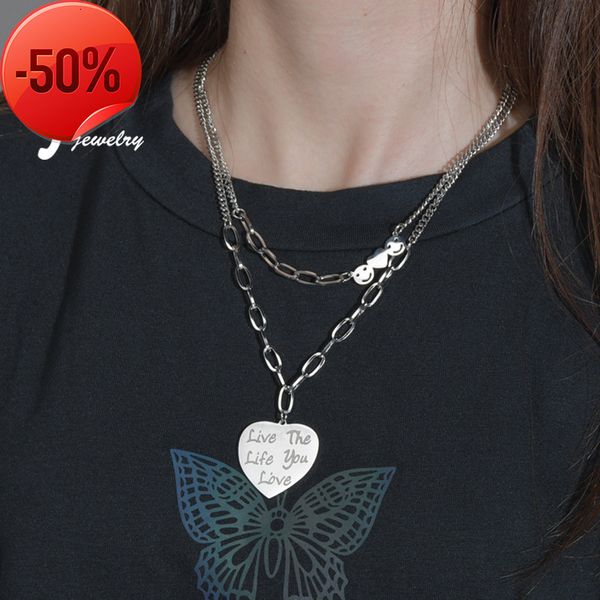 ring ins titanium steel peach heart smile double layer hip hop personality pendant necklace, Silver
ring ins titanium steel peach heart smile double layer hip hop personality pendant necklace, Silver