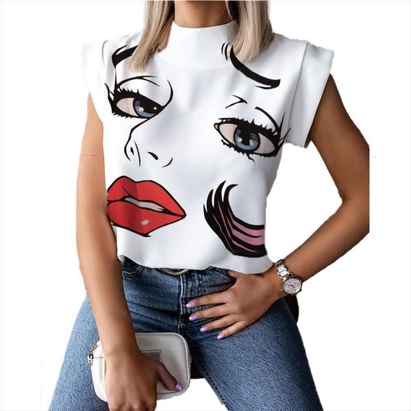 brand summer short sleeve pullover womens blouses personality printed stand collar outfits, White
brand summer short sleeve pullover womens blouses personality printed stand collar outfits, White