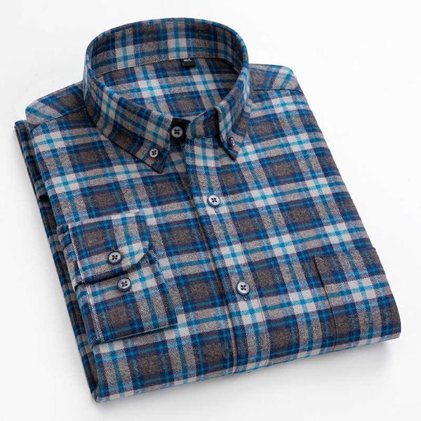 men's cotton shirt luxury brand long sleeve plaid casual brushed soft comfort thick regular fit button checkered chemise homme 210609, White;black
men's cotton shirt luxury brand long sleeve plaid casual brushed soft comfort thick regular fit button checkered chemise homme 210609, White;black