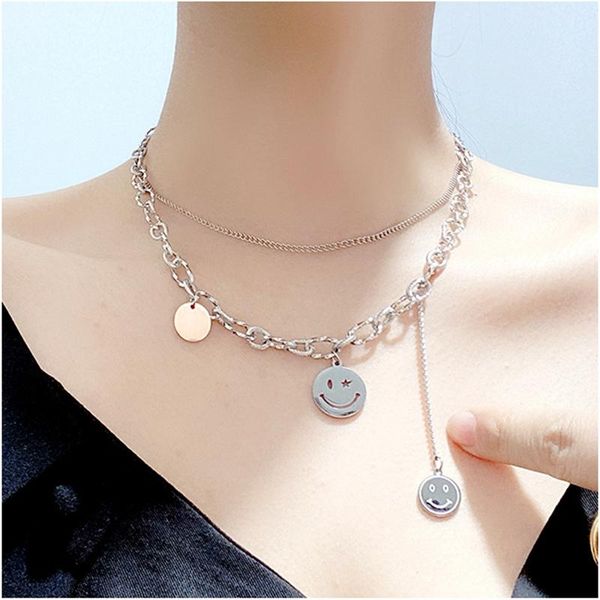 titanium steel chunky link chain smile necklaces for women mujer layered gold color coin pendant chokers necklace gift, Silver
titanium steel chunky link chain smile necklaces for women mujer layered gold color coin pendant chokers necklace gift, Silver