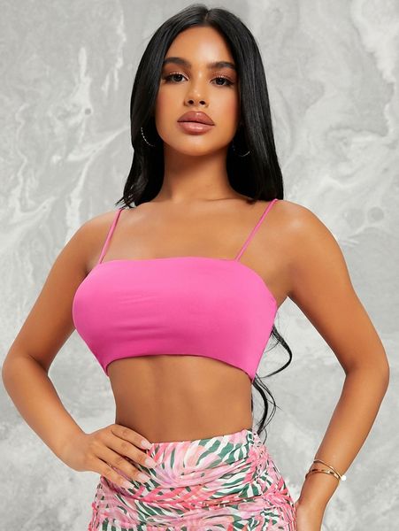 stretch-knit cropped cami 13rj#, White