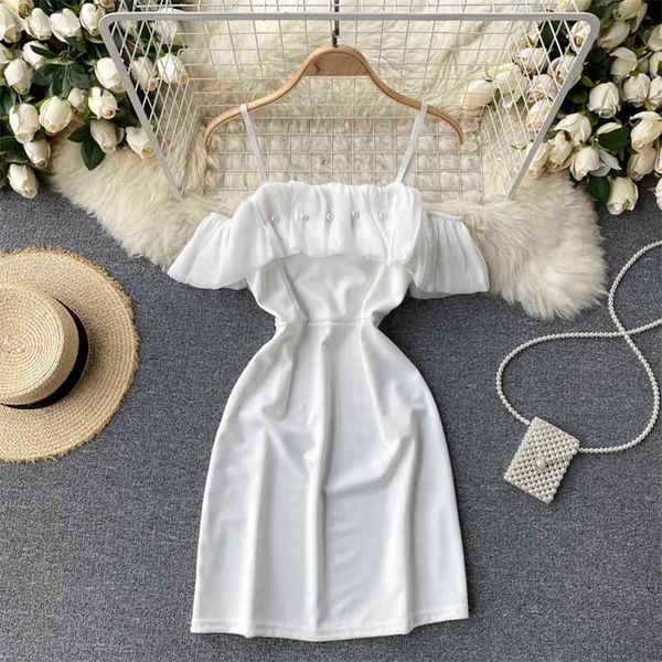 women fashion slash neck summer mini package hip dress folds ruffled beaded slim solid color clothes vestidos s764 210527, Black;gray
women fashion slash neck summer mini package hip dress folds ruffled beaded slim solid color clothes vestidos s764 210527, Black;gray