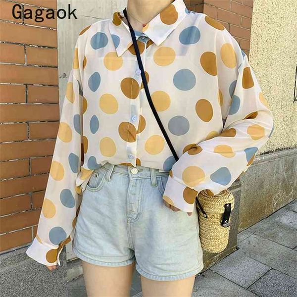 women fashion chiffon sun protection shirt streetwear polka dot lapel full thin loose casual chic wild and blouse 210531, White
women fashion chiffon sun protection shirt streetwear polka dot lapel full thin loose casual chic wild and blouse 210531, White