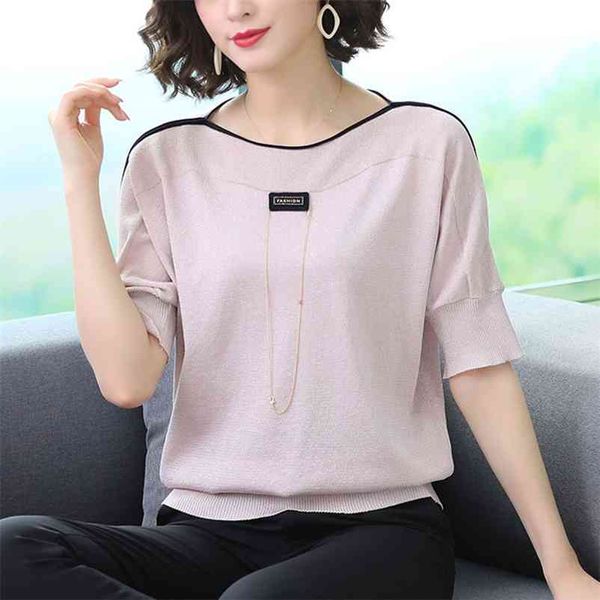 casual o-neck side striped short sleeve knitted t-shirt women summer thin stretch knitwear plus size 6xl vintage jumper 210330, White
casual o-neck side striped short sleeve knitted t-shirt women summer thin stretch knitwear plus size 6xl vintage jumper 210330, White