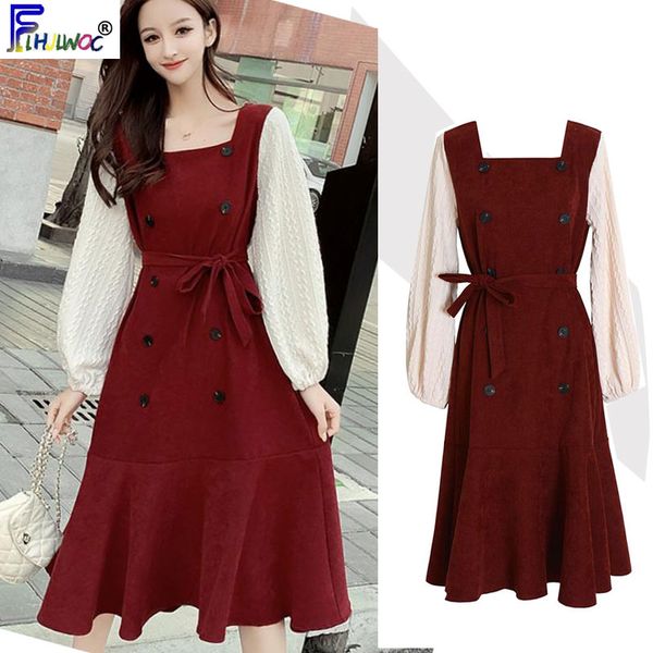 2021 women cute sweet long sleeve patchwork faux two piece a line ruffled corduroy dress 12912, Black;gray
2021 women cute sweet long sleeve patchwork faux two piece a line ruffled corduroy dress 12912, Black;gray