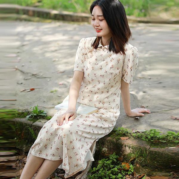 women chinese style short sleeve mid length floral lace dress doll collar slim fit cheongsam qipao ethnic clothing, Red
women chinese style short sleeve mid length floral lace dress doll collar slim fit cheongsam qipao ethnic clothing, Red