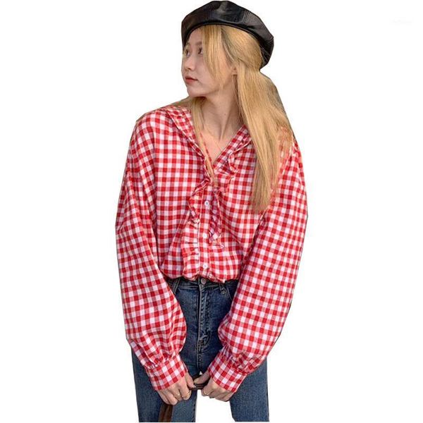 women's blouses & shirts 2021 spring summer checkered vintage oversize plaid korean style office lady lace wild cl835, White
women's blouses & shirts 2021 spring summer checkered vintage oversize plaid korean style office lady lace wild cl835, White