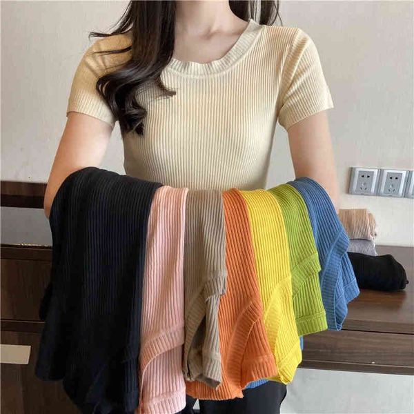 women's t-shirt classic candy color short sleeve knitted women casual summer slim o-neck knitwear korean solid elastic base s, White
women's t-shirt classic candy color short sleeve knitted women casual summer slim o-neck knitwear korean solid elastic base s, White