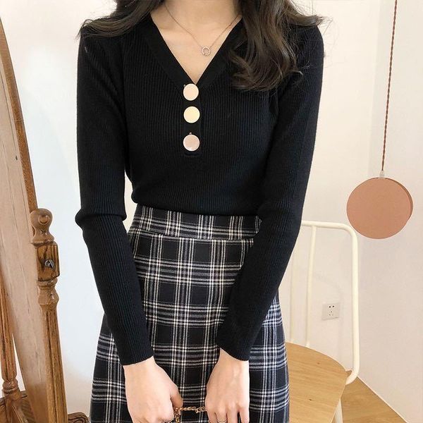 women's sweaters knitting pullover v-neck button slim decorative long sleeves thin wholesale autumn elegant lady clothes, White;black
women's sweaters knitting pullover v-neck button slim decorative long sleeves thin wholesale autumn elegant lady clothes, White;black