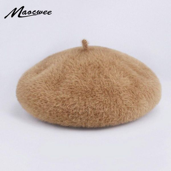 berets women plush mink cashmere beret ladies hand knitting hats winter warm cap lady girl female tocas painter hat, Blue;gray