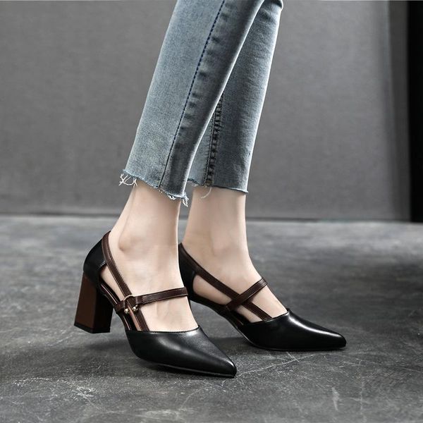 women's shoes 2021 summer sandals thick heel high heels pointed toe color matching single plus size dress, Black
women's shoes 2021 summer sandals thick heel high heels pointed toe color matching single plus size dress, Black