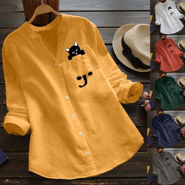 cotton and linen blouse women casual cat printed long sleeve shirt button down blusas mujer de moda 2021@47 women's blouses & shirts, White
cotton and linen blouse women casual cat printed long sleeve shirt button down blusas mujer de moda 2021@47 women's blouses & shirts, White