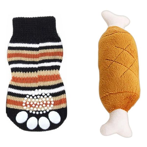 4pcs pet dog puppy cat anti-slip knit cotton weave sock xl coffee & 1x plush chicken leg sounding toy apparel
4pcs pet dog puppy cat anti-slip knit cotton weave sock xl coffee & 1x plush chicken leg sounding toy apparel