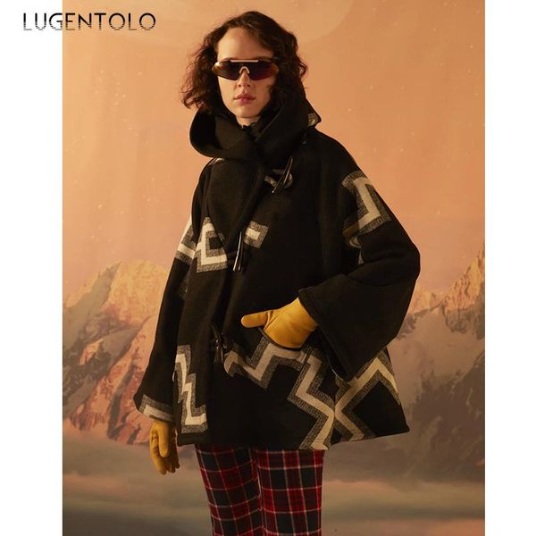 women's wool & blends loose women hooded long sleeve casual autumn winter coat female print button lugentolo, Black
women's wool & blends loose women hooded long sleeve casual autumn winter coat female print button lugentolo, Black